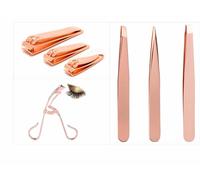 3Pcs Nail Clipper 3Pcs Tweezer 1Pc Eyelash Curler Rose Gold Professional Styling