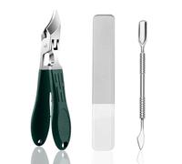 3PCS Nail Clippers and Cuticle Pusher Tool Set, Ingrown Toenail Clippers and Double Ended Cuticle Remover, Eagle Beak Beveled Toenail Clipper Pedicure Manicure Tools for Home or Salon Use