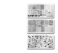 3Pcs Nail Stamping Plates, Geometric Swirl Leopard Pattern Nail Art Stamping Plates French Nail Stamp Plate, Plaid Stripes Line Designs Nail Stamper Templates Nail Stamping Kit Reusable Nail Art Tools