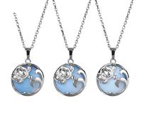 3Pcs Natural Crystal Round Holder Necklace,Turtles Waves Pendent with Silver Chain,Novelty Meditation Energy Charm Choker Jewelry for Women Men Opal