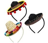 3PCS Natural Straw Mexican Hat Headbands Non-woven Mini Sombrero Party Hats Photo Booth Props Carnival Birthday Party Party Supplies Home Decorations for Adult Kids Pet