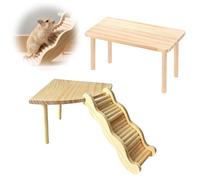 3Pcs Natural Wood Hamster Platform Semi-Circle Wooden Hamster Cage, Small Animal Climbing Resting Stand Hamster Cage Accessories for Dwarf Hamster, Gerbil Mice Climbing Play Resting