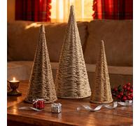 3pcs Natural Woven Christmas Trees Decor, Artificial Christmas Tree Decorations for Home Party Table Village Craft Indoor Outdoor Vintage Christmas Decor(Khaki+Dark Khaki+Natural)