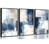 3Pcs Navy Blue Abstract Canvas Wall Art Modern Minimalist Neutral Blue and Grey Paintings Pictures Wall Decor Poster Print Artwork for Living Room Bedroom Office Decoration Unframed 08x12inch