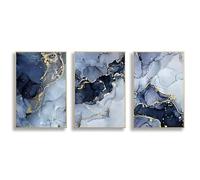 3pcs Navy Blue White Gold Marble Canvas Wall Art,Grey Golden Fluid Art Marble Texture,Abstract Art Pictures,Home Decor/Unframed (30 * 40cm)