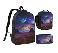 3PCS Nebula in Desert Monument Valley Landscape Backpack Set with Insulated Lunch Box Pencil Pouch, 17inch Lightweight Laptop Bags Shoulder Lunch Bag and Pencil Case Bag 3-in-1 Set