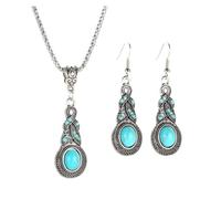 3pcs Necklace Earrings Set For Crystal Inlaid Turquoise Pendant With Lantern Chain Jewelry