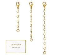 3pcs Necklace Extender 14K Gold Plated Extension Chain Lobster Claw Clasp Connector Heart Link Chain Durable Sturdy Necklace Bracelet Anklet Extender for Jewelry Making (1 2 3 Inch, 3*4MM)