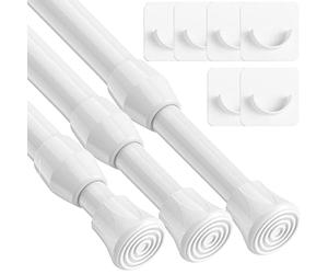 3PCS Net Curtain Rod Extendable Easy Use Spring Loaded Tension Rod with 6PCS Holder for Cupboards,DIY Projects 18-27cm White(Diameter:13mm) (Please check if the length is suitable before purchasing!)