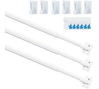 3Pcs Net Curtain Rods Extendable Curtain Rod with 9Pcs Plastic Sticky End Window Hook for Home Bathroom、Windows(62-105CM/25-41Inch,White)