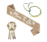 3PCS Neutral Burlap Mom to Be Sash Mom to Be Pin Baby Shower Decorations,Rustic Boho Gold Crown Mommy to Be Sash for Gender Reveals Party Decorations Pregnant Mommy Party Gift