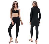 3pcs New Burkini Femmes Muslim Modest Swimwear Long Sleeved Slimming Black Swimsuits Arabic Swimwear SPF50+ Surfwear with Bra (UK, Alpha, XL, Regular, Regular, Black)