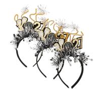 3pcs New Year Eve Headband for Adults, Black Gold Sequin | Pre Shaped Arc, Non Slip Adjustable Fit, Featherlight Comfort, for Dancing and Office Party Prep
