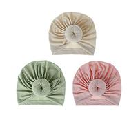 3PCS Newborn Baby Girls Boys Turban Hat Soft Infant Wraps Hat Knot Turban Cap Headbands Bohemian Head Knot Wrap Hat 0-3 Years (Beige + Pink + Light Green)
