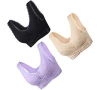 3pcs No Steel Ring Sports Bra Set Front Cross Hypoallergenic Material, Handcrafted Craftsmanship, Exquisite Detail Women, Purple Black Flesh, 2XL Size