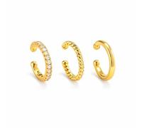 3Pcs Non Piercing Ear Cuffs for Women, 14K Gold Plated Dainty Thin Chunky Cuff Earrings, Hypoallergenic Cubic Zirconia Huggie Hoop Cartilage Earrings, Trendy Adjustable Ear Clips Jewellery Gift