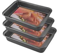 3PCS Non Stick Deep Oven Baking Trays Set, Roasting Tray Set Carbon Steel Oven Baking Tins Trays-Roasting Pan (Small, Medium & Large)