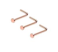 3pcs Nose Stud Surgical Steel 2mm Flat Disc L Bend Shape Screw Curve Hook Nostril Piercing (Rose Gold)