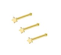 3pcs Nose Studs 2mm Star Tiny Ball End Pin Bar Stainless Steel Nosetril Body Piercing - 20G (Gold)