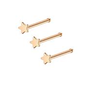 3pcs Nose Studs 2mm Star Tiny Ball End Pin Bar Stainless Steel Nosetril Body Piercing - 20G (Rose Gold)
