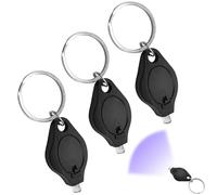 3PCS Note Checker Blacklight Mini LED Keychain Torches Flashlight UV Detector Watermark Torch Money Checker Pocket Small Flashlights Portable Flashlight for Paper Notes Keyring Keychain(Black) [Energy