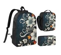 3PCS Novelty Boho Abstract Flowers Backpack Set with Insulated Lunch Box Pencil Pouch, 17inch Lightweight Laptop Bags Shoulder Lunch Bag and Pencil Case Bag 3-in-1 Set