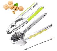 3Pcs Nut Crackers with 1 Fork & Non-Slip Handle, Metal Funnel Walnut Pliers Almond Cracker Nutcrackers, Nutcracker Chestnut Plier Opener Kitchen Tool for All Nuts, Almonds Chestnuts Walnuts Seafood