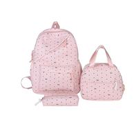 3Pcs Nylon Polka Dot Bow Backpack with Lunch Box and Pencil Case Students Bookbags Sets Large Capacity for Teens Girls Women College Outdoor (Pink) (Pink 390 * 290 * 120)