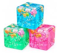3Pcs Ocean Theme Squishy Stress Cube Fidget Toy, Slow Rising Ice Cube Squeeze Toy with Sea Shells & Sparkle Stars, Sensory Toy for Anxiety Relief, Great Gift for Kids & Adults