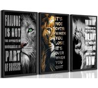 3Pcs Office Inspirational Canvas Wall Art Modern Motivational Quotes Black And White Lion Pictures Wall Decor Inspiring for Living room Man Room Bedroom Home Decoration Unframed 08x12inch