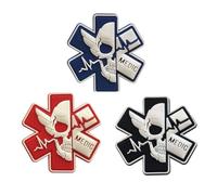 3pcs Ohrong Medic Rubber Patch 3D PVC Emblem Tactical ACU EMS EMT Med Paramedic First Aid Morale Skull Military Hook Fasteners Badge for Bag Backpack First Aid Kit