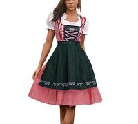 3Pcs Oktoberfest Outfits Women Dirndl Dresses Halloween Costume Set | Sexy Maid Uniform Set, Ethnic Style Short Sleeve One-piece, Apron, Silk Ribbon,for Cosplay Beer Carnival