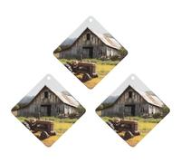 3PCS Old Wooden Barn Tractor Car Air Freshener Hanging Scented Cards Cute Gray Car Fresheners Long Lasting New Cars Scents for Women Men Natural Air Freshener with Lanyard Automotive Freshies