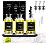 3PCS Olive Oil Dispenser Bottle For Kitchen, Soy Sauce Dispenser, Glass Oil and Vinegar Dispenser Set W. Wooden Tray & Labels & 3 Replacement Spouts, Coffee Syrup Dispenser