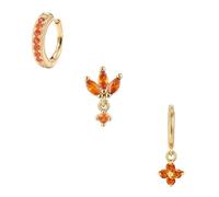 3Pcs Orange Gold Huggies Earrings Square Flower Rhinestone Fall Stacks Earrings For Women Non Tarnish Mini Hoop Studs Dainty Earring Sets Thanksgiving Birthday Trendy Jewelry Gift, Standard size