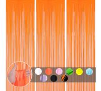 3pcs Orange Tinsel Laser Fringe Curtains, 1*2m Shimmer Curtains, Tassel Backdrop for Party Decorations