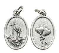 3Pcs Our Lady The Matrix Medal Double Sided Oval Religious Pendant | Vintage Silver Holy Charm with Jump Ring, Engraved Holy Figure & Bleeding Hearts, 22×16mm, For Rosary Necklace Jewelry Making