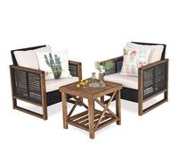 3PCS Outdoor Rattan Wicker Table & Chair Set for Garden Patio & Bistro