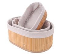 3pcs Oval Bamboo Nursery Storage Basket Set with Cloth Liner | Hand Woven Open Design, Nested Shallow Pieces, for Changing Table and Linen Closet Storage