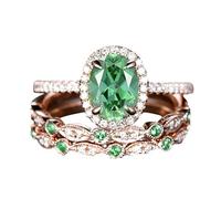 3pcs Oval Cut Engagement Ring Rose Gold Ring Art Deco Bridal Wedding Ring For Women Matching Rings for 3 (A, B)