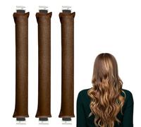3PCS Overnight Heatless Rods Curls Blowout,2025 Version No Heat Curler Roller for Long Medium Hair, Soft Velvet Thick Flexi Rods with Hook (Brown)
