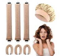 3Pcs Overnight No Heat Hair Curls,with Square Head Scarf for Women,Jumbo Flexi Rods for Long Hair,Heatless Curling Set for Hair Wrapping and Sleeping at Night (Bonnet,Champagne)