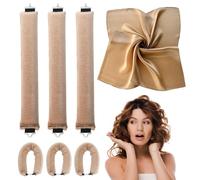 3PCs Overnight No Heat Hair Curls, with Square Head Scarf for Women, Jumbo Flexi Rods, Heatless Curling Set for Long Hair, Wrapping & Sleeping at Night (Head Scarf, Champagne)