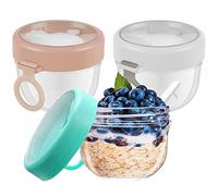 3Pcs Overnight Oat Container with Lid and Foldable Spoon 20oz/600ml Leak-Proof Oats Jar Portable Reusable Yogurt Cup Airtight Food Storage Container Dessert Cup Microwave Safe for Breakfast