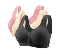3PCS Oversized Daisy Front Closure Bras for Old Women UK Deals of The Day No Underwire Full Coverage Seniors Bra Snap Button Down Wireless Braltter Breathable Cotton Lace Soft Support Plus Size M-6XL