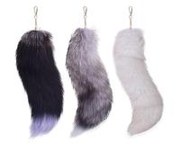 3pcs Oversized Faux Fur Keychain Pendant Set Fox Tail Bag Charm Ornament Purse Key Car Decoration Halloween Party Accessories, フリーサイズ