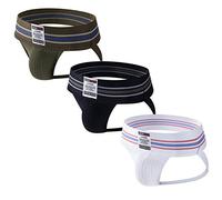 3PCS/PACK Mens Jock Strap Briefs Mens Athletic Jockstrap Sport Underwear Briefs Athletic Supporter (M, Black+White+Amy Green)