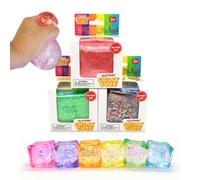 [3pcs Pack, Random Color] Chilly Cube, 5.5cm 2.2" Squishy Ice Cube Soft Sensory Fidget Stress Ball Squeeze Toy, Anti Anxiety Stress Relief Toys for Kids Teen and Adults Party Favors Gift (Glittery)
