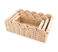3pcs Paper Rope Scallop Fan Edge Storage Baskets, 3 Sizes Hand-Woven Scalloped Neutral Wicker Baskets with Wooden Handles for Over Toilet Storage Living Room Bedroom Shelves End Tables Decor