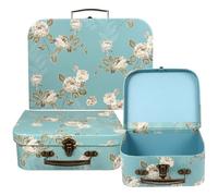 3pcs Paperboard Decorative Storage Box with Metal Handle | Suitcase Gift Box, Floral Print Pattern, Stackable Use for Birthdays, Weddings and Baby Showers